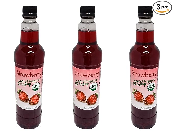 Joe’s Syrup Organic Flavored Syrup, Organic Strawberry, 750 ml (3 Pack)