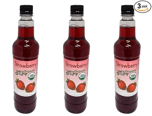 Joe’s Syrup Organic Flavored Syrup, Organic Strawberry, 750 ml (3 Pack)