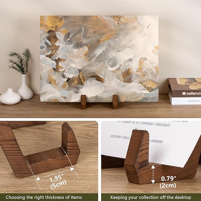 Plate Display Stand, 3 Pack 8 Inch Plate Holder for Displaying, Decorative Picture Frame Dish Photo Plaque Platter Wood Stand