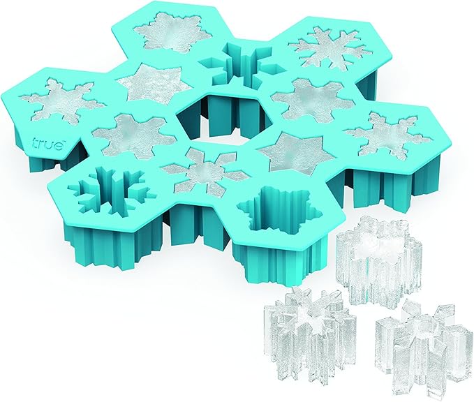 TrueZoo Snowflake Silicone Ice Cube Tray, Flexible Ice Mold for Whiskey, Cocktails, Jello Shots, Chocolates, Desserts, Crafts, Frozen Treats, Kitchen & Home Bar Gifts, Set of 1, Blue