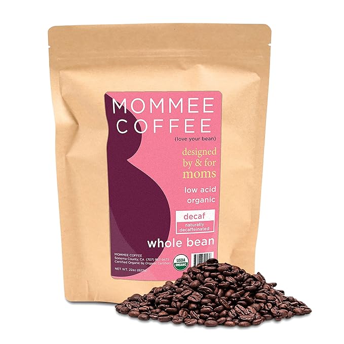 Mommee Coffee - Decaf | Low Acid, Organic, Fair Trade, Water Processed | Whole Bean, 22 oz.