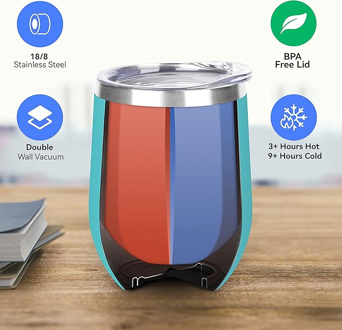 DOMICARE Stainless Steel Wine Tumbler Bulk with Lid, Personalized Insulated Tumblers Set, 12oz Travel Coffee Cups Pack of 16, Light Blue