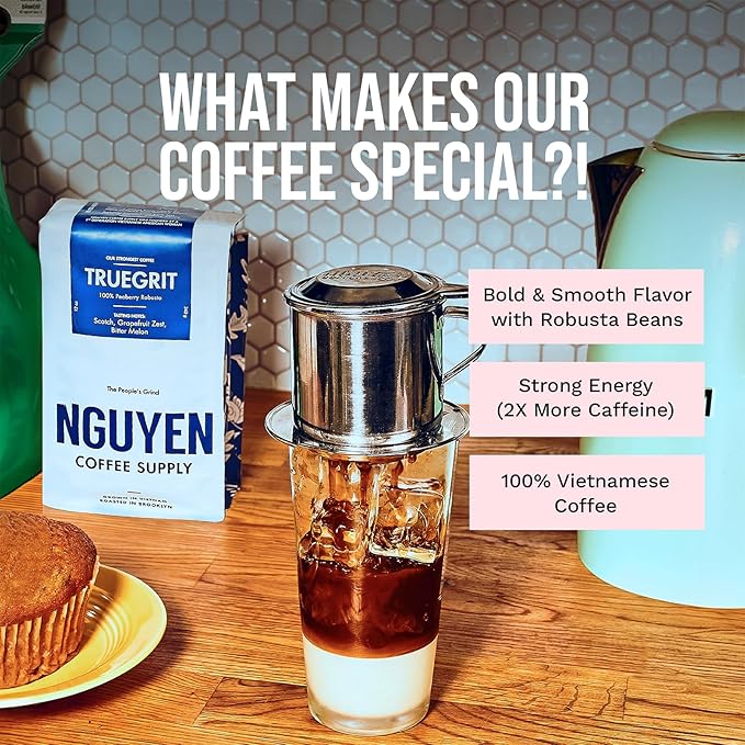 Nguyen Coffee Supply - Truegrit Robusta: Medium Roast Ground Coffee Beans, Vietnamese Single Origin, Direct Trade, Low Acid with High Caffeine Content, Roasted in Brooklyn [5 Ib Bag]