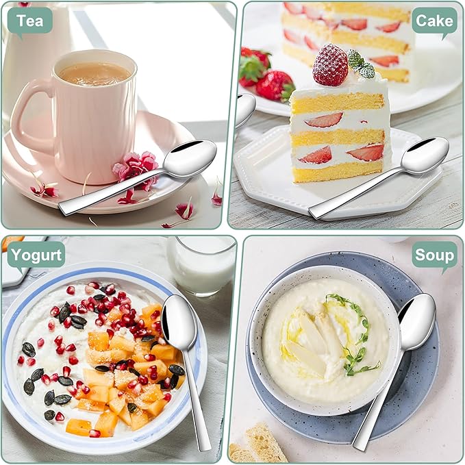 TeamFar Teaspoon Set of 12, 6.7 Inch Stainless Steel Mini Tea Spoons, Small Spoon Silverware for Coffee Tea Soup Dessert, Non-Toxic & Heavy Duty, Mirror Polished & Dishwasher Safe