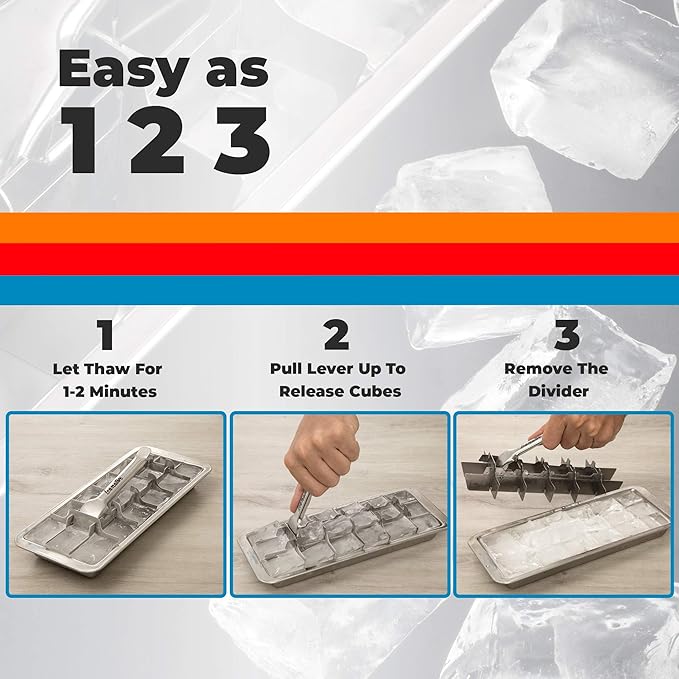 Easy Removal Metal Ice Trays with Handle - Stainless Steel Ice Cube Maker and stand, 36 Slot Mold - BPA-Free, Food-Grade Freezer Molds for Baby Food, Juice, Popsicles (2 Pack)