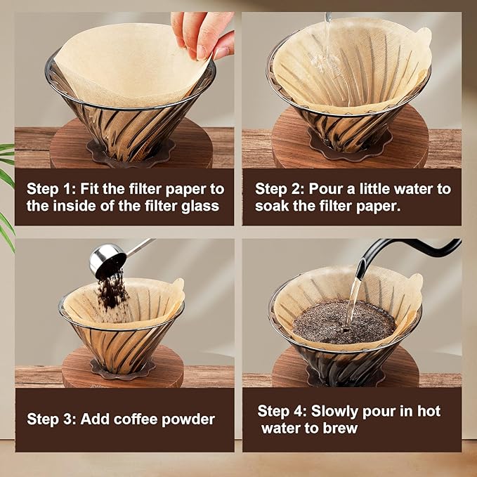 Mongdio Pour Over Coffee Maker, 20 oz High-Heat Borosilicate Glass Coffee Maker with 100pcs V60 Paper Filters, Walnut Handle & Glass Lid, Drip Coffee Maker Set for Home Café Restaurant - 600ml, Gray