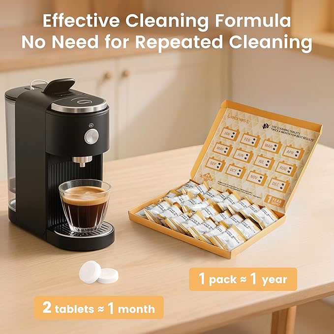 24 Count Coffee Maker Cleaner & Descaler Tablets, Effective Cleaning Coffee Pot Cleaner Tablets, Compatible with Nespresso, Breville, Keurig, Ninja, Delonghi, Miele