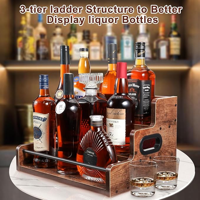 Liquor Bottle Display Shelf 2 Pack - 3 Tier Countertop Organizer for Whiskey, Wine & Coffee Syrups, Space Saving Bar Cabinet Storage for Home, Mini Bar