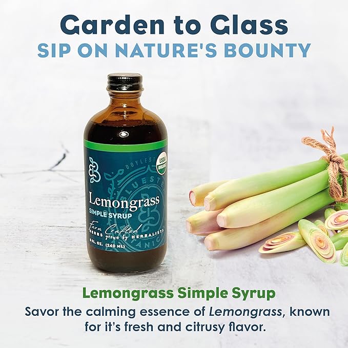 Bluestem Botanicals Organic Lemongrass Simple Syrup, 8 oz, Cocktail and Mocktail Mixer for Drinks, Non-Alcoholic