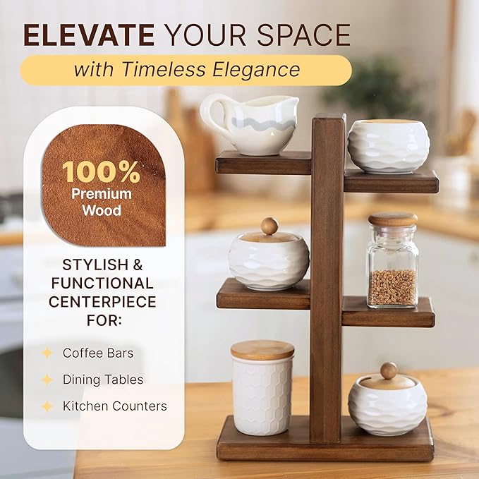 Coffee Cup Holder for Kitchen Counter - Premium Coffee Mug Organizer Holds 6 Mugs - Handmade Wooden Cup Holder with Non-Slip Feet, Stained Espresso Finish, Screwdriver & 6 Screws