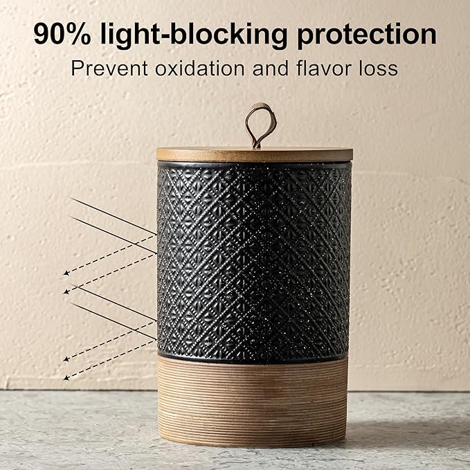 Mini Ceramic Jars with Airtight Lid, Coffee Container Canister Kitchen Food Storage Jar with Lid for Spice Sugar Tea Bag, Stackable Decorative Jars for Countertop, Pantry, Black & 5 fl.oz