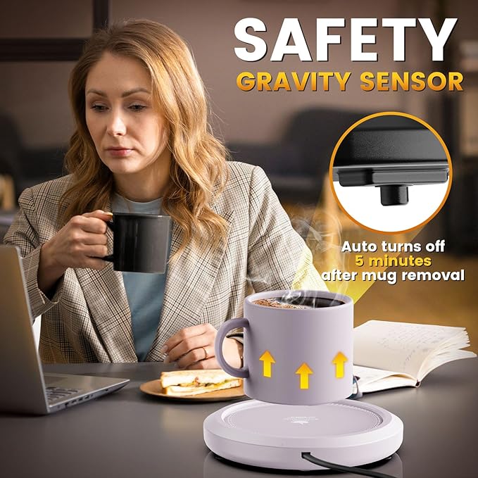 Fast Heating Mug Warmer - 4 Temp Settings & 1-12H Timer, Coffee Cup Warmer Plate for Desk Auto Shut Off, Ideal Beverage Warmer Gift for Coffee, Tea, Milk (Purple)