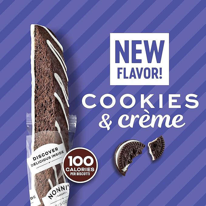 Nonni's Cookies & Crème Biscotti, Rich Dark Cocoa Cookie with Vanilla Icing, 8 Individually Wrapped Bakery Snacks, 6.88 oz