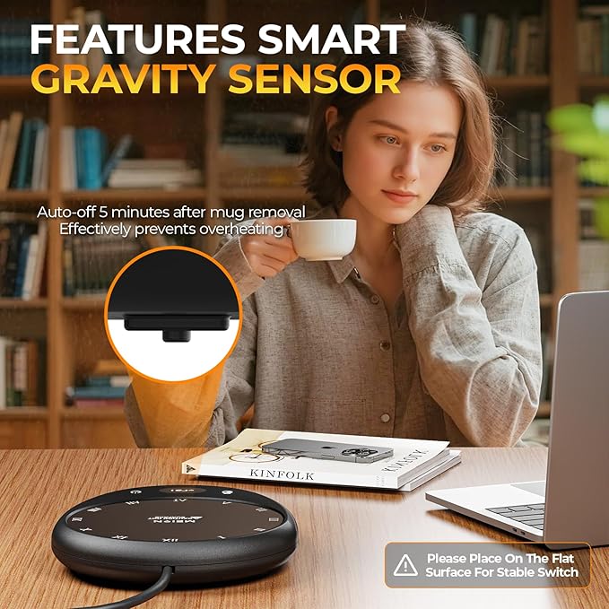 MEION Coffee Mug Warmer for Desk, Coffee Cup Warmer, 4 Temp Settings & 1-12H Timer, Coffee Warmer with Auto Shut Off Smart Gravity Sensor, Beverage & Candle Warmer Coffee Gifts Accessories(Black)