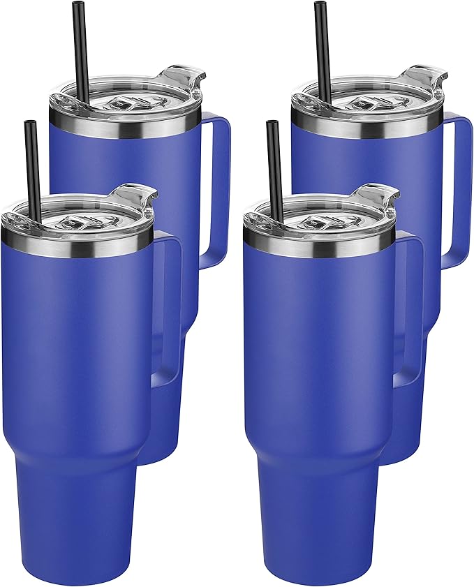 HASLE OUTFITTERS 40 oz Stainless Steel Tumbler with Handle, Vacuum Insulated Tumblers Bulk, Reusable Double Wall Travel Coffee Mug, Durable Powder Coated Water Bottles(Dark Blue, 4)