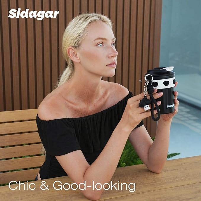 12 oz Travel Coffee Mug Spill Proof Leak Proof, Stainless Steel Thermal Coffee Cup with Lid, Resuable Cup for Hot and Cold, Portable Tumbler for Women, Black