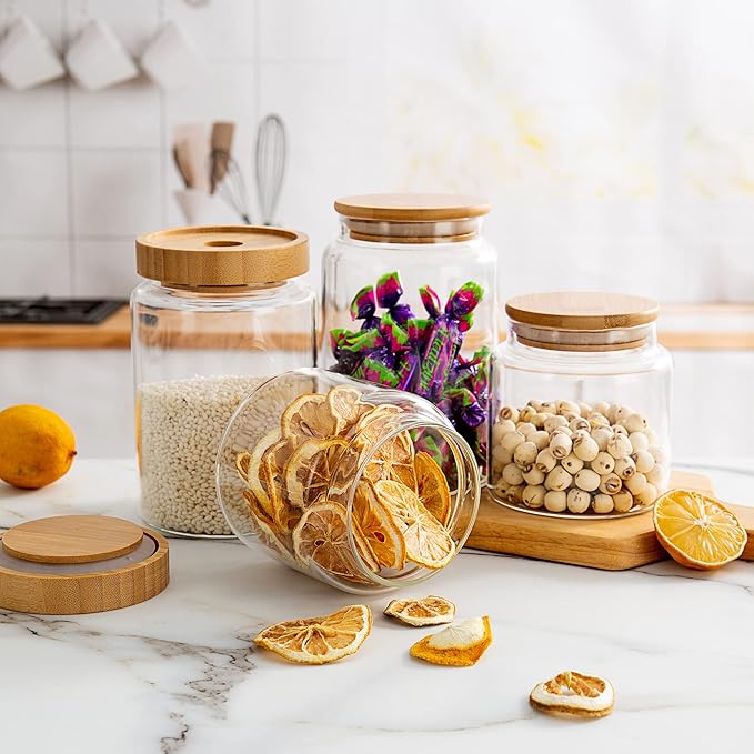 30 oz/900 ml Glass Storage Canister with Airtight Lid, Clear Decorative Container Jar for Coffee, Spice, Candy, Salt, Cookie, Condiment, Pepper, Sugar, Overnight Oats - Medium