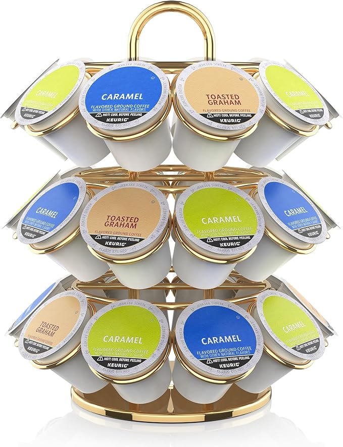 Coffee Pod Storage Organizer for K-Cup Pods, K Cup Holder,K Cup Carousel, Home Office Kitchen Counter Coffee Station Organizer (27 Pods Capacity-Gold)