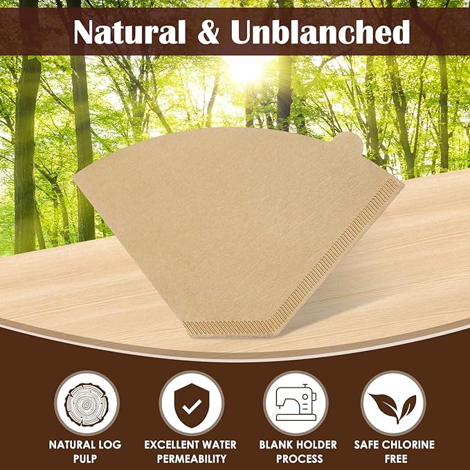 100 Count #4 Cone Coffee Filters 8-12 Cup, Natural Coffee Filters 4 Cone Paper fits for Pour Over and Drip Coffee Maker, Unbleached, Chlorine Free