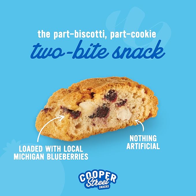 Cooper Street Twice-Baked Blueberry Lemon Biscotti Cookies (16 oz Pack of 4) – Over 50 Biscotti per Bag Loaded with Real Fruit, Traditional Italian Style Snacks - Dairy, Peanut & Soy Free, Kosher