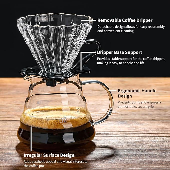 Unbreakable - Pour Over Coffee Maker 720ML/24OZ, Heat Resistant Borosilicate Glass Dripper with Filter Holder, BPA-Free Manual Coffee Brewer for Home and Office Use