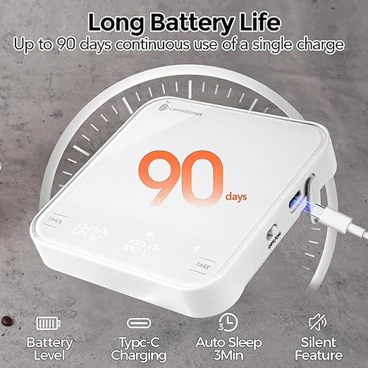 Rechargeable Mini Coffee Scale with Timer, 2kg/0.1g Precision Espresso Scale, Portable Coffee Weight Scale w/ 4 Modes for Espresso and Pour-Over Coffee (White)