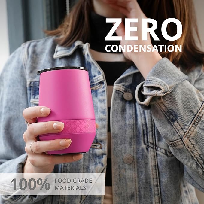 Elemental Recess Wine Tumbler - Triple Wall Insulated Stainless Steel Coffee Mug for Hot & Cold Drinks - Portable Cup with Shatterproof Sip Lid for Camping, Outdoor & Travel - 10oz - Hot Pink