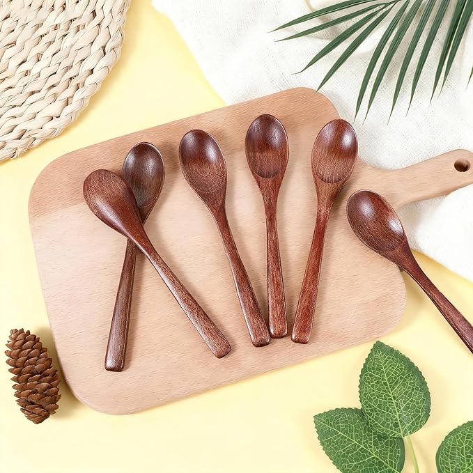 6 Pcs Small Wooden Spoons, 6.3 Inch Honey Spoon, Small Wooden Utensils for Eating Serving Table Spoon Wood Utensil Set for Home Kitchen Cooking, Stirring, Soup, Coffee, Tea, Dessert, Cereal