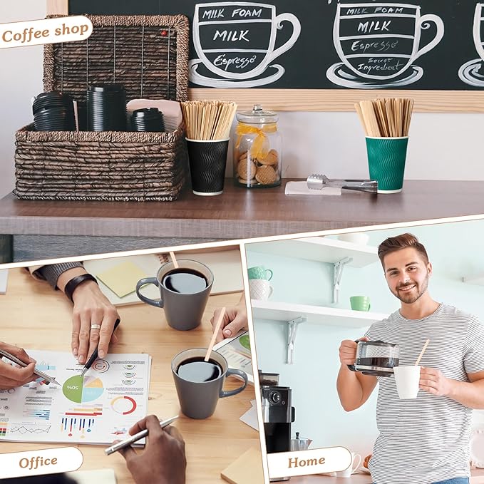 Meanplan 5000 Pcs Wooden Coffee Stirrers Disposable Stir Sticks Birch Wood Coffee Stirring Sticks Bar Long Cocktail Drink Stirrers with Round Ends for Hot Chocolate Tea Beverages (7.5 Inch)