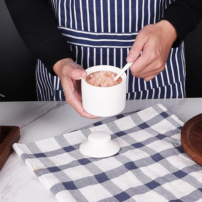 HAOTOP 8 oz Sugar Bowl with Lid and Spoon,Ceramic Sugar Jar Sugar Dispenser Sugar Container Coffee Bar Accessories, Kitchen Countertop Canisters (White)