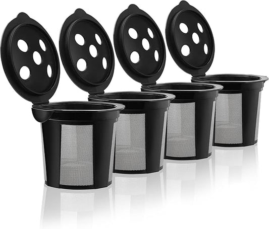 4 Reusable K Cups for Keurig K Supreme, K Supreme Plus, K Slim with Multistream Technology, K-Duo Hot & Iced - 4 Black Refillable Kcups Coffee Filters for Keurig Coffee Makers