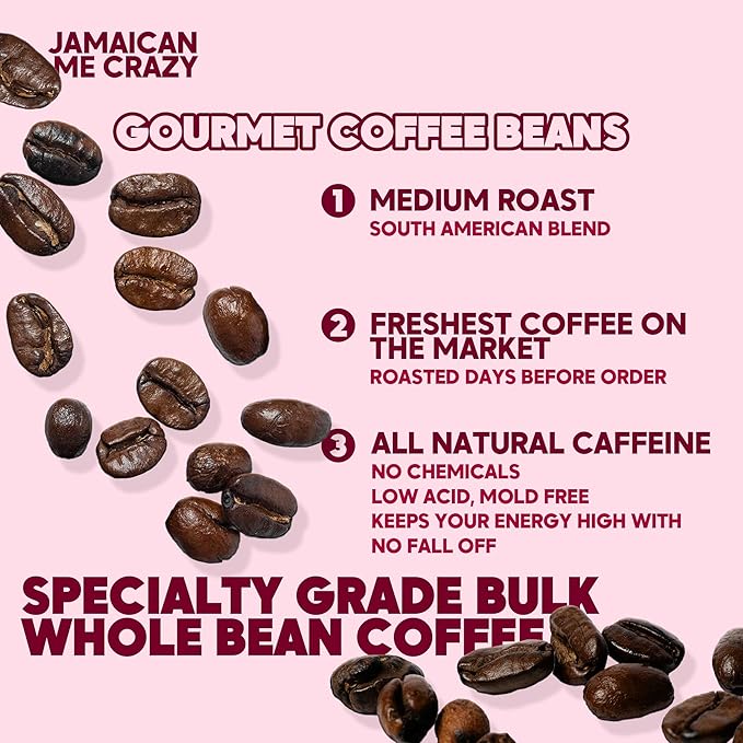Sarasota Coffee Whole Bean Jamaican Me Crazy | Medium Roast Gourmet Flavored Coffee Beans | Low Acid, Mold Free, Specialty Grade Bulk Beans | 5lb (80 oz)