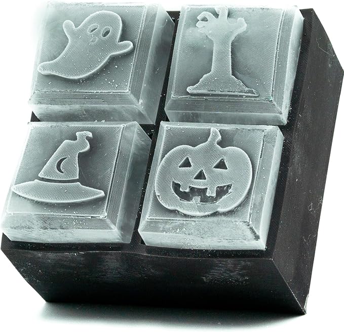 SILIGRAMS - Halloween Ice Cube Mold Tray - Bartender 2" Cocktail Ice Tray Molds for Whiskey - Custom Personalized Ice Cube Mold - Monogram Designer Ice Tray - Reusable Silicone Ice Trays