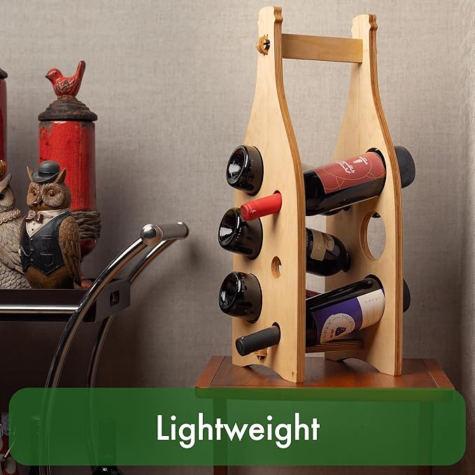 KAKALI Freestanding Wooden Wine Rack - Wood Wine Bottle Rack - Free Standing Bottle Storage - Countertop Racks for Bottles - House Warming Gifts for Casual Drinkers, 6 Bottle Storage