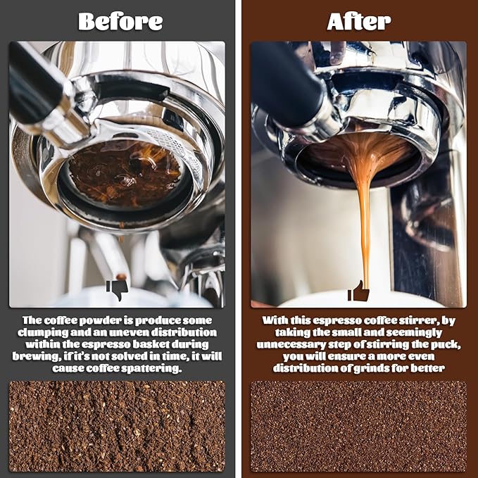 WDT Espresso Distribution Tool, 0.35mm 8 Needle Coffee Stirrer with 8 Extra Needles, 304 Stainless Steel, Aluminum Alloy Handle with Stand, Barista Espresso Whisk Tool (Metal Silver)