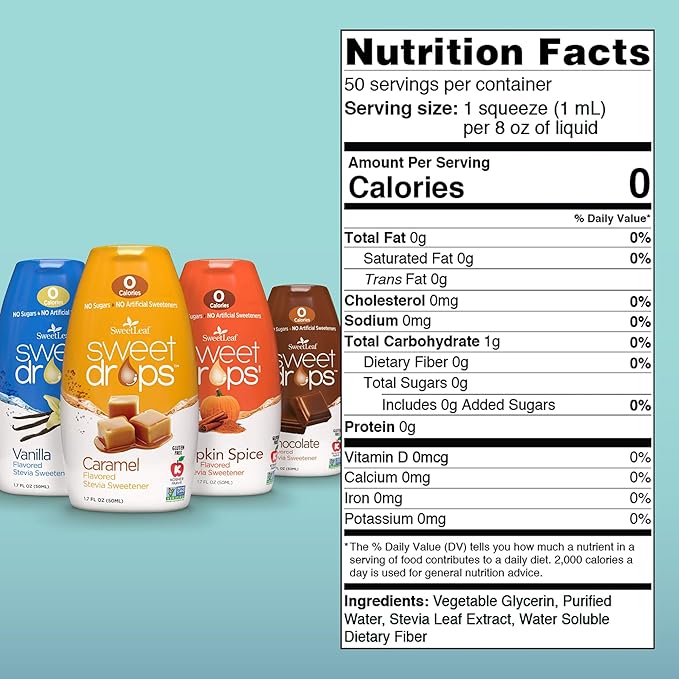 SweetLeaf Sweet Drops - Stevia Liquid Variety Pack, Chocolate, Caramel, Vanilla, Pumpkin Spice, Sugar-Free Coffee Syrup Alternative, 1.7 Oz Ea (Pack of 4)
