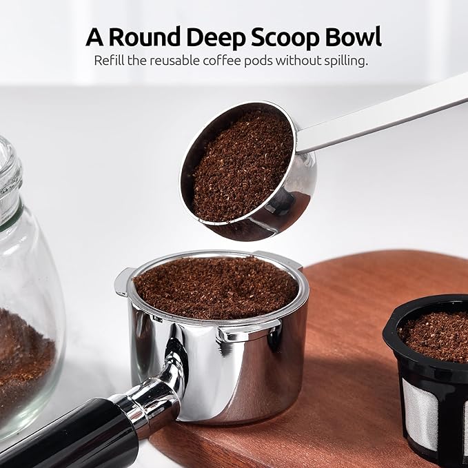 U-Taste Coffee Scoop 2 Tablespoon: 18/8 Stainless Steel Measuring Scooper for Ground Coffee, Bean, Powder, Espresso, 4.3in Long Handle Metal Measure Spoon for Canister, Jar (1Tbsp+2Tbsp / 15ml+30ml)