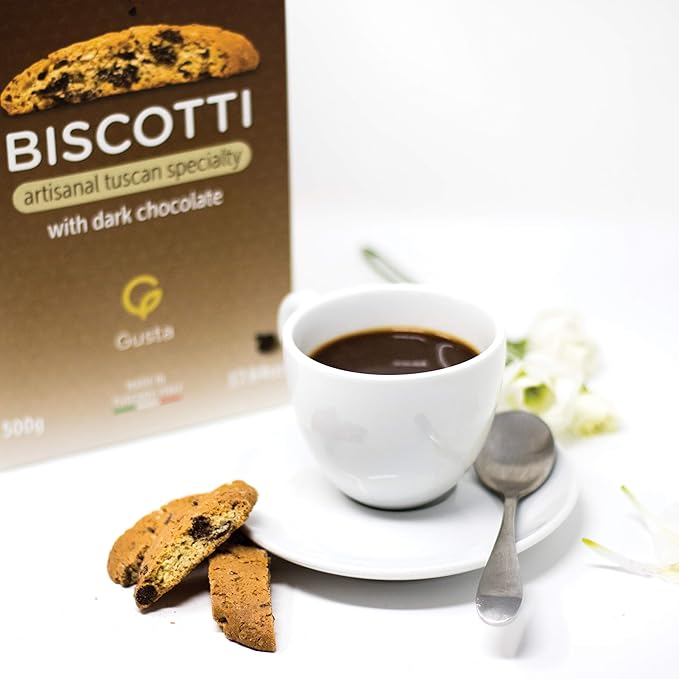 Gusta Authentic Biscotti Cookies Made in Tuscany, Italy - Chocolate Chip - Original Two Bites Size - All Natural Ingredients - Fresh & Genuine Italian Dessert Treats - 8.82oz