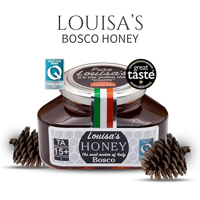 Louisa's Bosco Honey | Award-Winning Italian Raw & Pure Honey | TA 20+ (MGO 829+) | 100% Traceable | Sustainably Sourced | GMO, Gluten & Allergen Free | 350g
