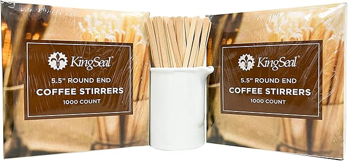 200 Count | KingSeal Natural Birch Wood Coffee Beverage Stirrers, Stir Sticks, Waxing Sticks, 5.5 Inches, Round End, Eco Friendly - 2 Boxes x 1000