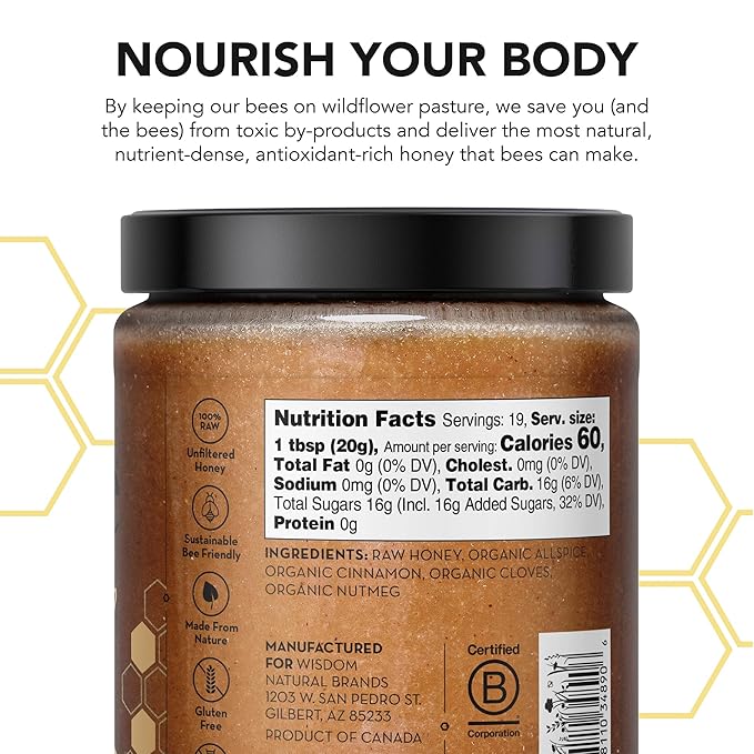 Drizzle Cinnamon Spiced Raw Honey - All Natural Pure Raw Honey with Organic Cinnamon, Unfiltered & Unheated, Use in Tea & Coffee, Sugar Substitute, Certified Kosher - 13.2 oz Jar (375 g)