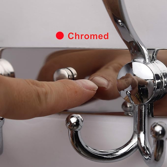 Dseap Coat Rack Wall Mount - 29.5” Long 8-Tri-Hooks Heavy Duty Coat Hanger Rail Wall Hooks for Hanging Coats Hats Clothing Clothes Purse Mudroom Entryway, Chromed