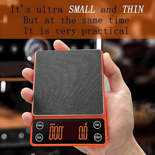 Coffee Scale with Timer 3kg/0.1g High Precision Espresso Scale Rechargeable Portable Digital Coffee Scale Auto Tare Smart Water Flow Suitable for Baristas or Kitchen Scale (Orange)