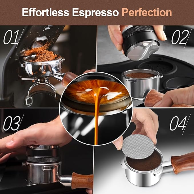 54mm Bottomless Portafilter with Puck Screen, 3 Ears Stainless Steel Head, Compatible with Breville Barista Pro, Barista Express Impress, Bambino Plus, Infuser, Barista Touch, Duo-Temp Pro, Bambino