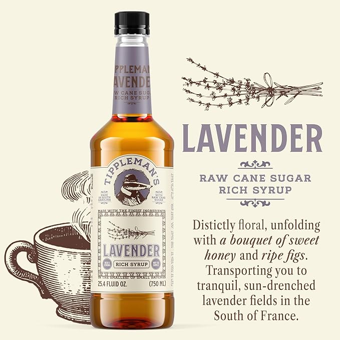 Tippleman's Lavender Coffee Syrup - Rich Flavor for Hot or Iced Drinks, Latte, Tea, Espresso, Cappuccino, Cocktails, & Baking - 25.4 Fl Oz