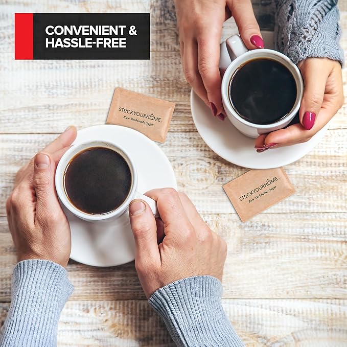 Bulk Sugar Packets, 500 Count - Individual Servings of Turbinado Sugar Packets for Coffee & Tea, Granulated Brown Raw Sugar Packs Great for Restaurants, Coffee Shops, Offices, and More