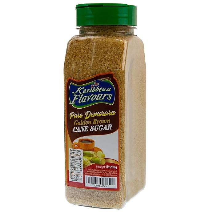 Karibbean Flavours Culinary Demerara Golden Brown Cane Sugar (2lb) | Non GMO | All Natural | Genuine From Demerara Guyana Where It Was Created