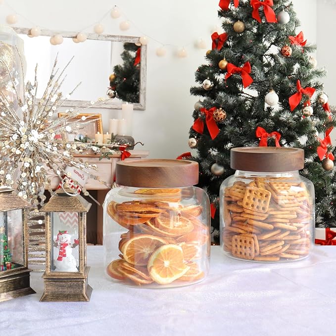 Glass Coffee Jars Spice Jar Round Storage Canister with Wooden Lid Clear Glass Food Jar for Pantry Sugar Tea Coffee Bean Spice Nuts Cookies Bath Salts (1200ml/40oz-1 Pack)