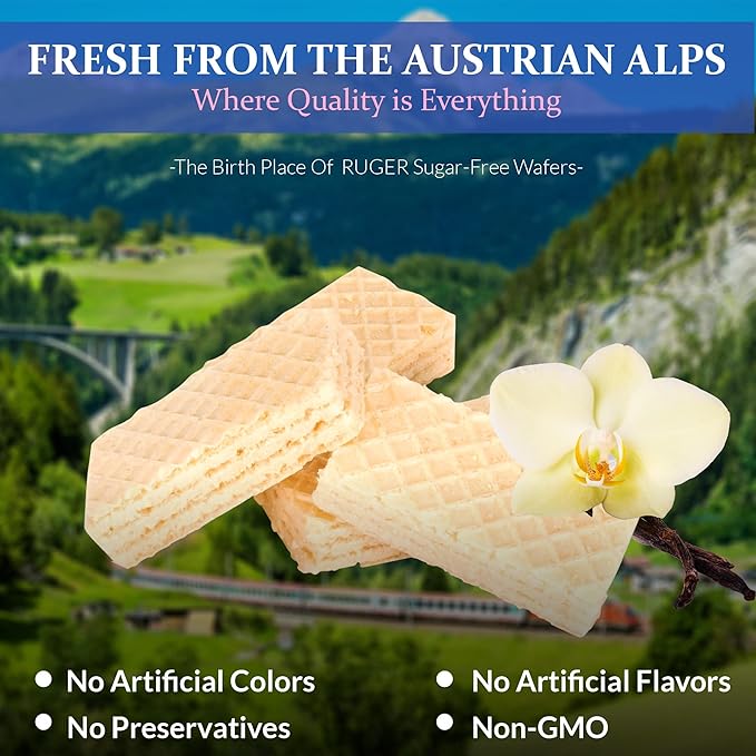 RUGER Sugar-Free Vanilla Wafers 1.6 Ounce (Pack of 12) - Delightfully Crisp & Creamy Treats - Natural Ingredients, Non-GMO, Vegan, No Artificial Colors/Flavors - Ideal for Desserts & Everyday Snacking