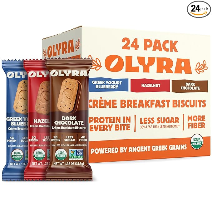 Olyra Variety Pack Sandwich Breakfast Biscuits, Healthy Snacks for Adults and Kids, Low Sugar, Organic Cookies, Office Snacks, USDA Certified, Non GMO 24 Packs